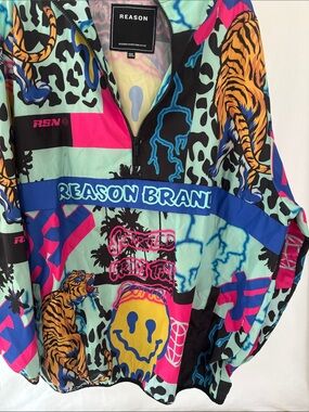 Reason Men's Multicolor Graphic Zip Windbreaker - Mint, Pink, Blue, Yellow